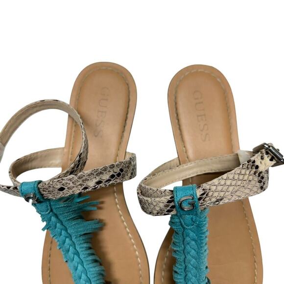 Guess Turquoise Fringe and Snakeskin Print Sandals (10) - Picture 3 of 11